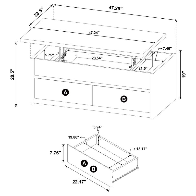Knax Lift-Top Coffee Table with Hidden Storage and Drawers, Black Wood image number 7