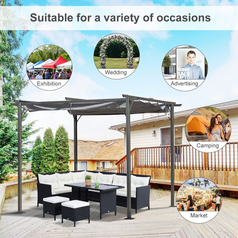Grey Backyard Shade: 10x10 Retractable Patio Gazebo with UV Protection