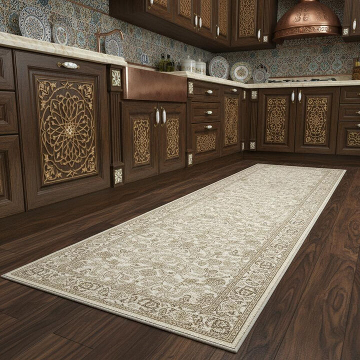 HomeRoots Floral Medallion Washable Area Rug