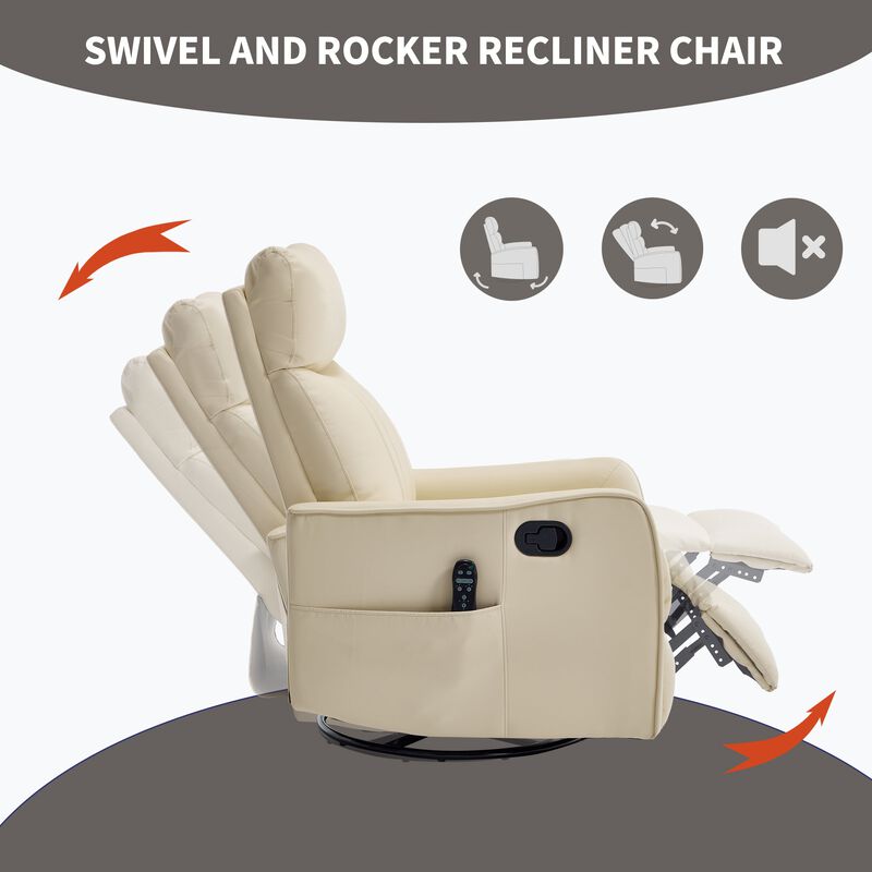 Faux Leather Manual Recliner Chair with Heat and Massage, Living Room Rocker and Swivel Chair image number 6