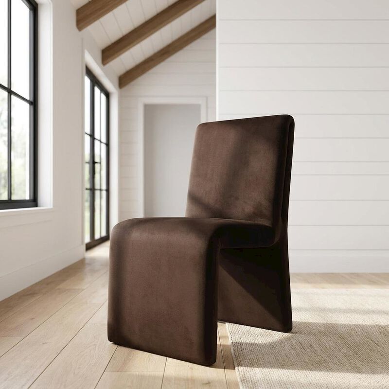 Upholstered Performance Velvet Dining Side Chair, Chocolate image number 3