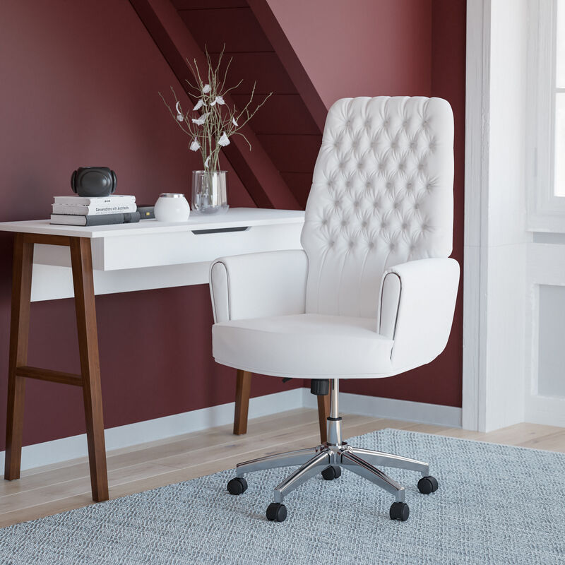 Flash Furniture High Back Traditional Tufted White Leather Executive Swivel Office Chair with Arms image number 2
