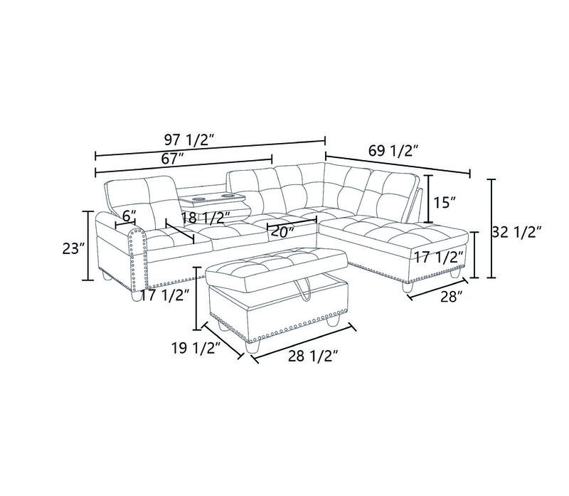 Lesfur L-Shaped Sectional Couch image number 9