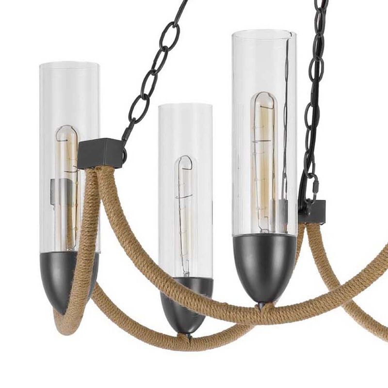 Arga 6 Light Chandelier, Glass Shade, Rope Arms, Bronze Metal 12 Inch image number 6