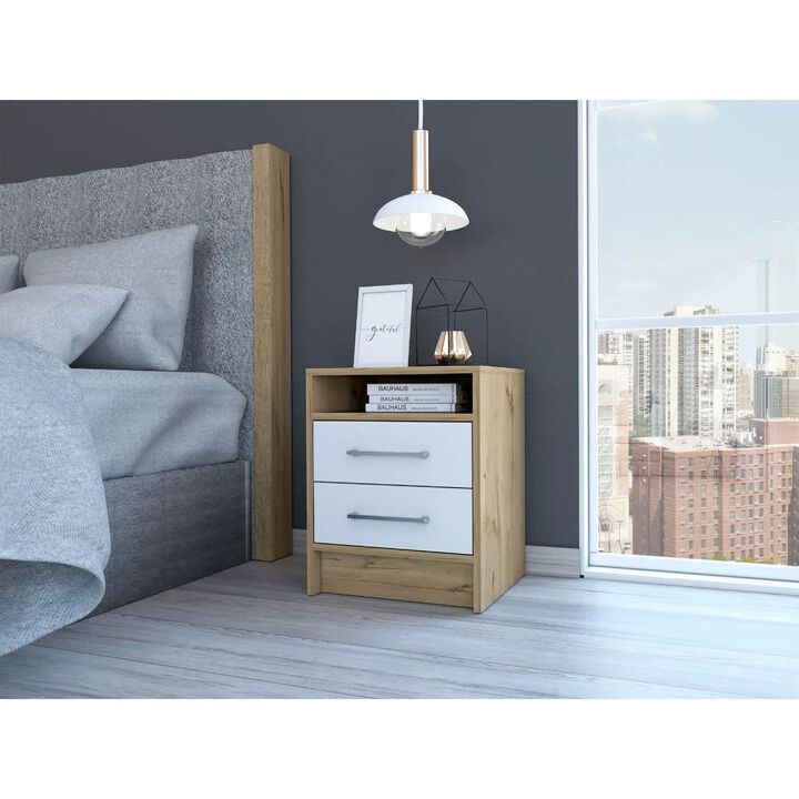 Homezia Sophisticated and Stylish White and Light Oak Nightstand