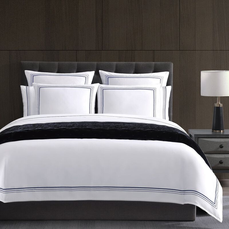 Border Embroidery Queen Navy Duvet Cover Set image number 2