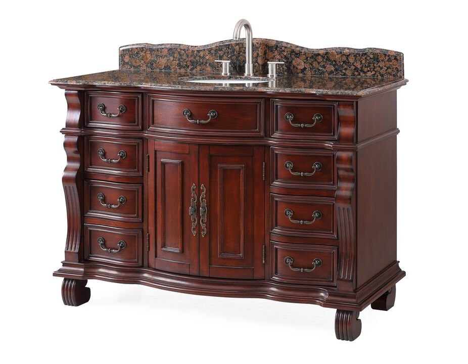 50 inch Antique Style Cherry Wood Hopkinton Bathroom Sink Vanity Baltic Brown Stone Top