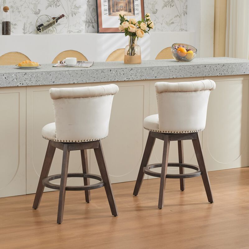 26" Counter Height Tufted Velvet Swivel Bar Stools, Set of 2 image number 2