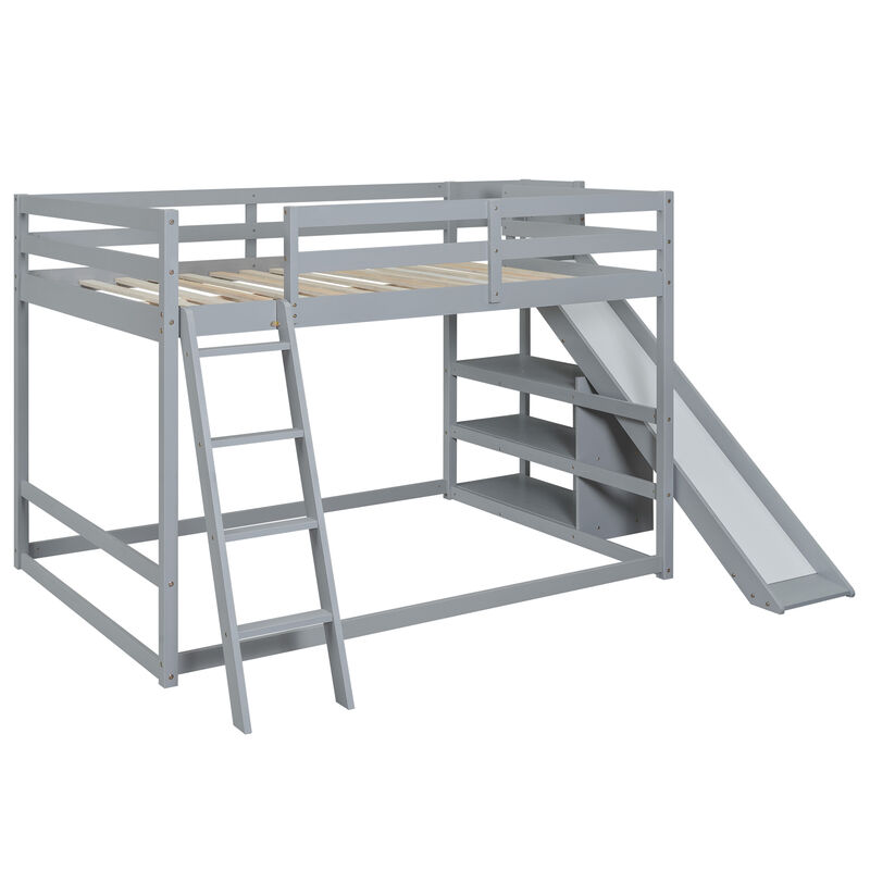 Whisen Full over Full Bunk Bed with Slide & Shelves, Solid Pine for Kids Bedroom image number 5