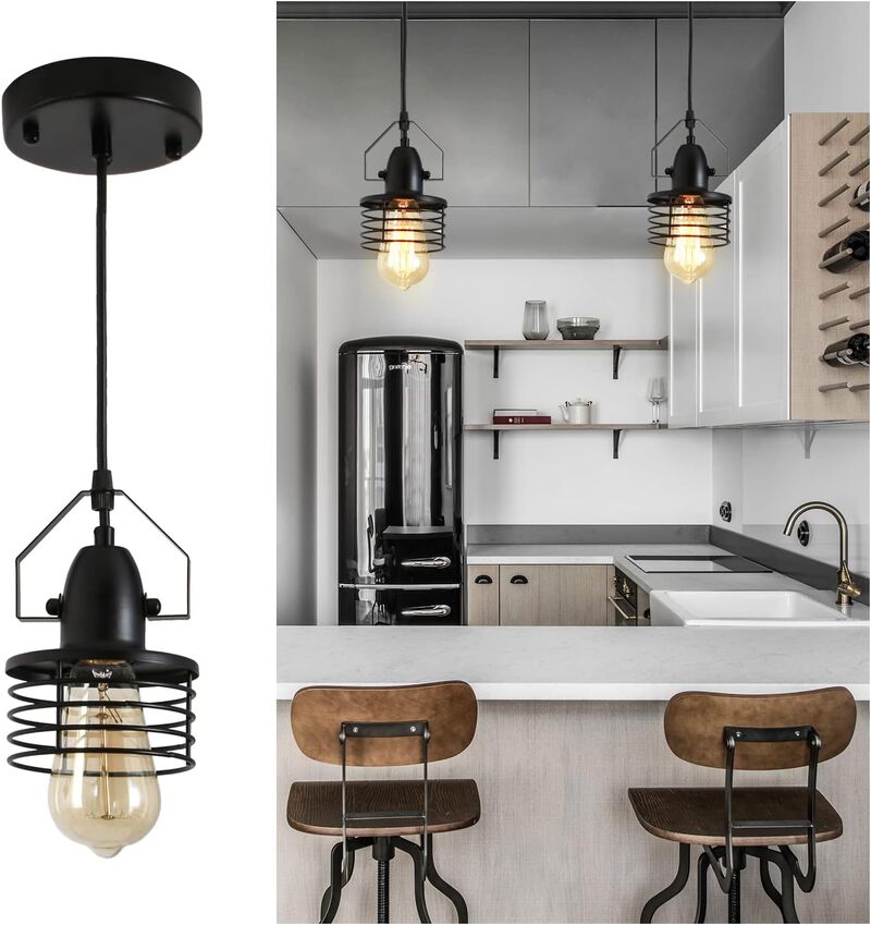Industrial Pendant Light Vintage Hanging Ceiling Lamp for Kitchen, Dining & Living Room