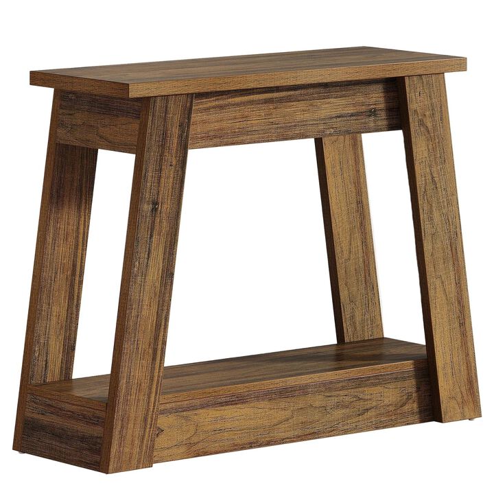 Tribesigns Small Side Table, 2-Tier Wood End Table with 2 Storage Shelves for Living Room, Narrow Nightstand Bedside Table with Storage, Rustic Brown, 31.5" Wide