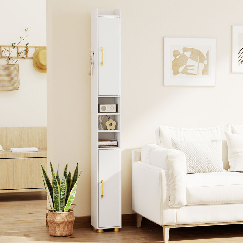 Freestanding Narrow Bathroom Cabinet with Open Shelves and Toilet Paper Holder image number 5