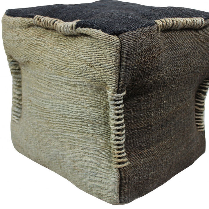 Hivvago 18 Inch Black and Taupe Jute Cube Pouf Ottoman