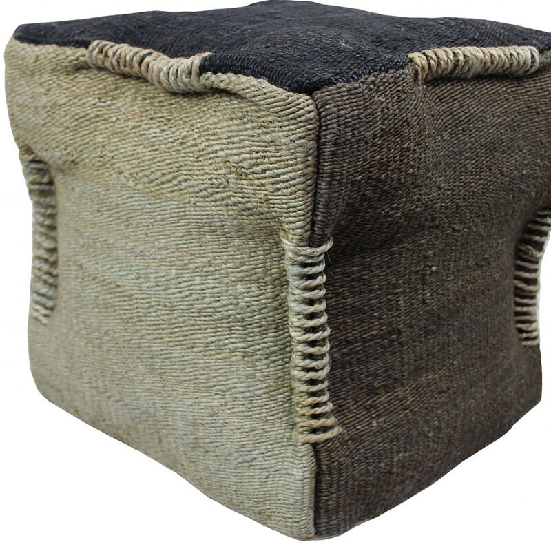 Hivvago 18 Inch Black and Taupe Jute Cube Pouf Ottoman
