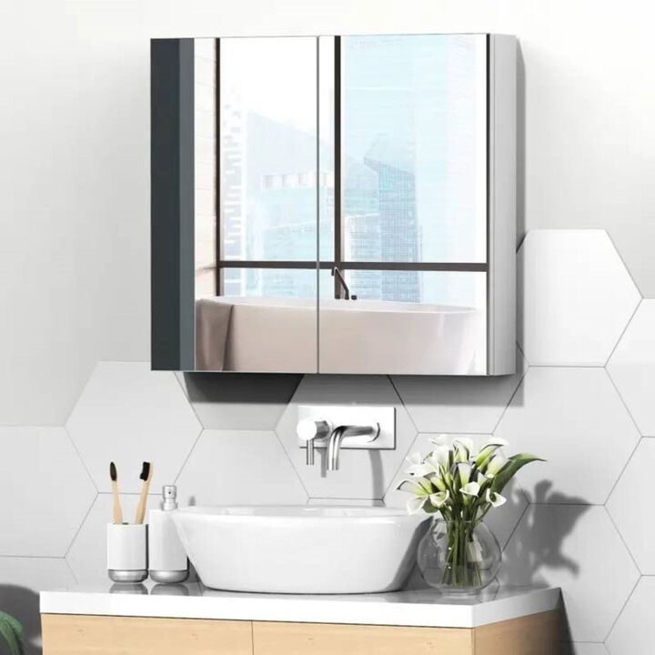 QuikFurn 2-Door Bathroom Wall Mounted Medicine Cabinet 22 x 24 inch with Mirror