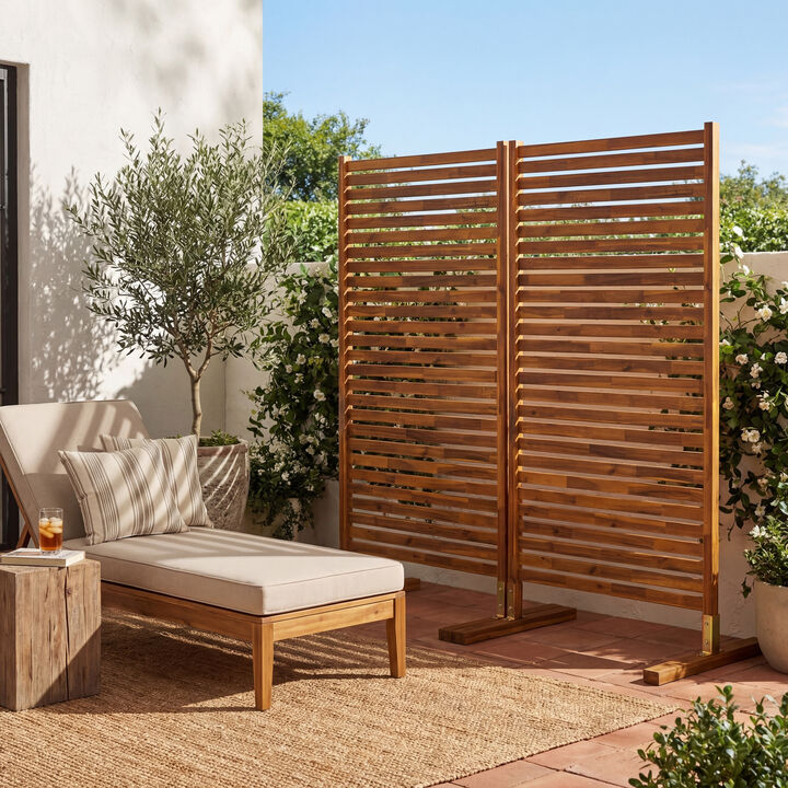 Solana Coastal Transitional Acacia Wood Slat Indoor/Outdoor Single Panel Room Divider