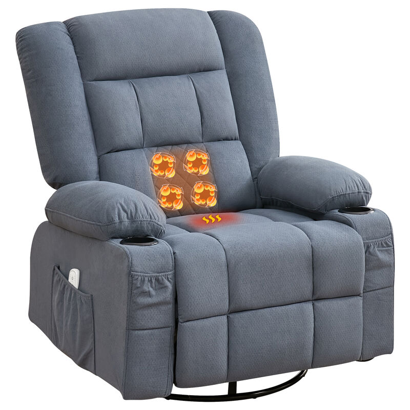 Fabric Swivel Manual Recliner with Massage and USB Port