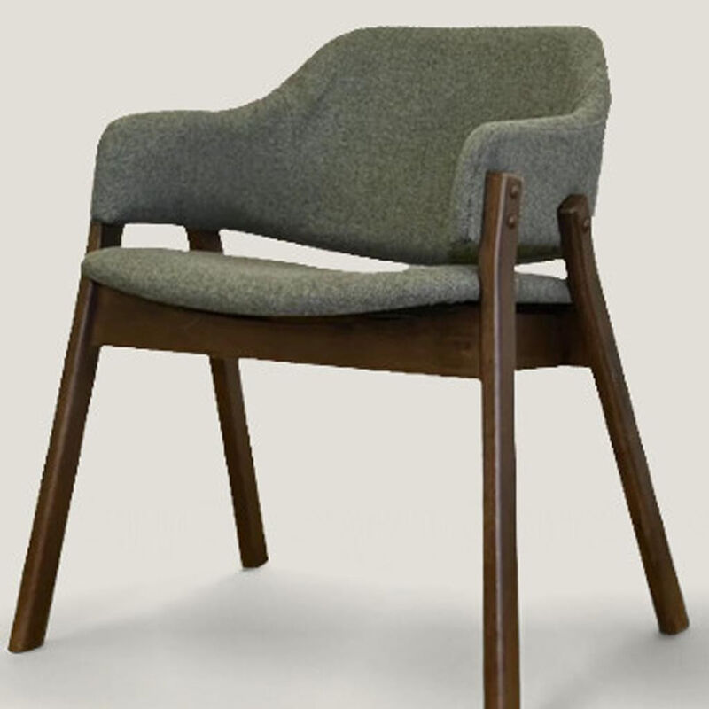 HomeRoots Set of Two Green and Walnut Fabric and Wood Partially Open Back Dining Arm Chairs