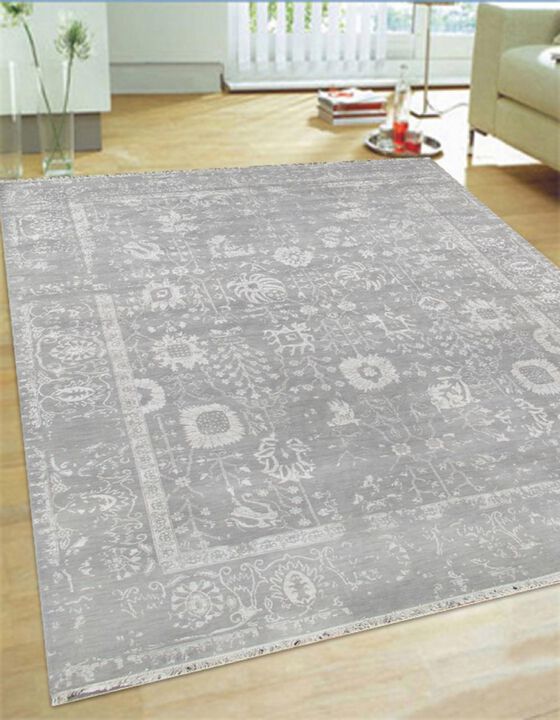 Pasargad Home Transitional Hand-Knotted Silk & Wool Area Rug- 8' 0" X 10' 2"
