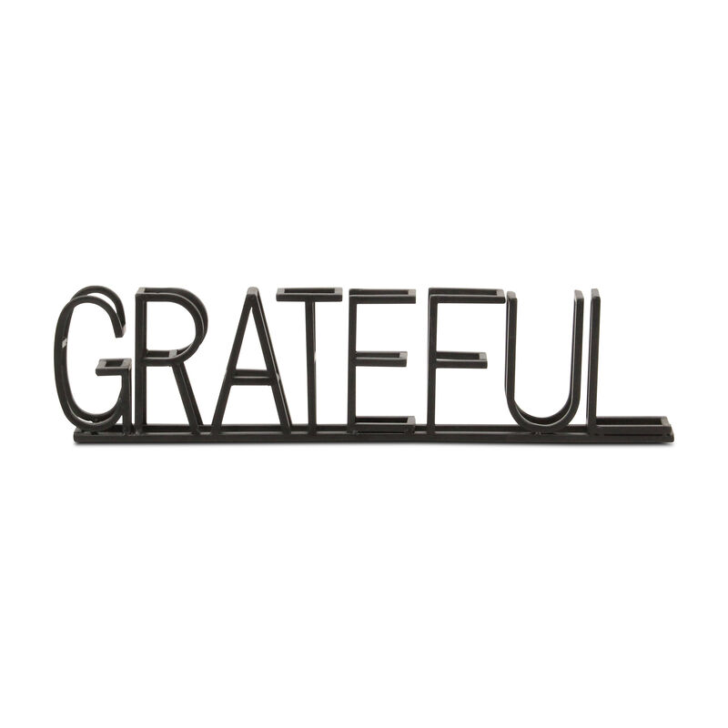 HomeRoots 17" Black Metal Grateful Tabletop Sign image number 2