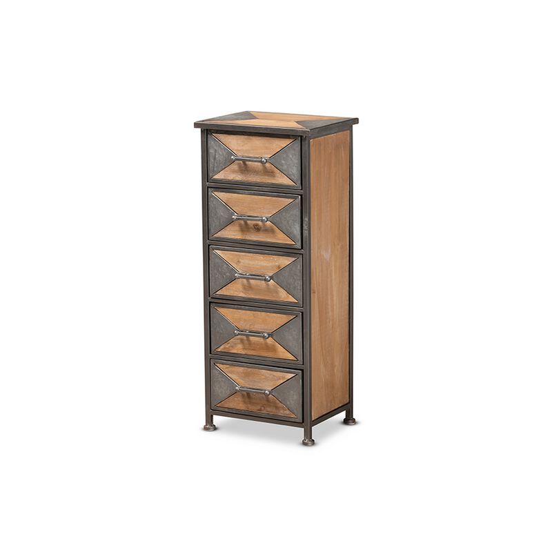 Baxton Studio Laurel Rustic Industrial Antique Grey Finished Metal and Whitewashed Oak Brown Finished Wood 5-Drawer Accent Storage Cabinet image number 0
