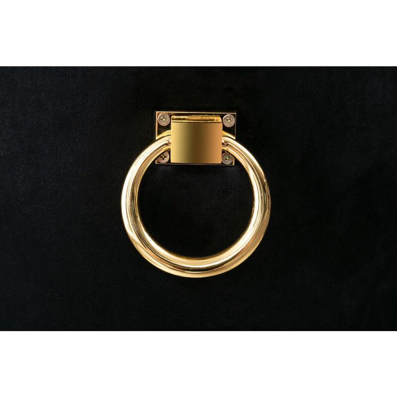 Set of 2 Velvet Dining Chair with Gold Sleigh Legs and Back Ring Handle - Black