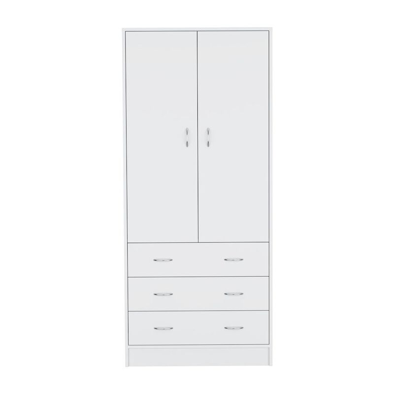 Armoire 71" H, with 2 doors, 3 drawers and 1 hanging rod, White