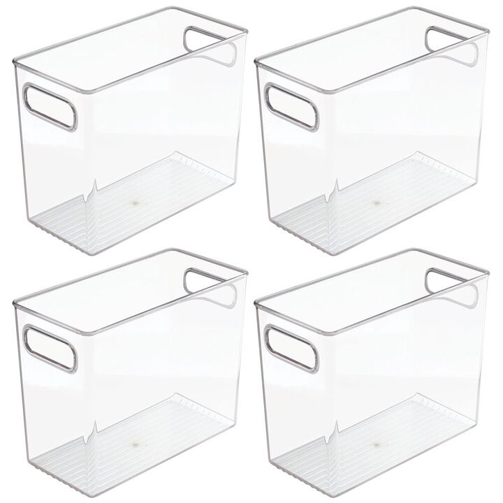 mDesign Tall Plastic Kitchen Food Storage Organizer Bin, Handles, 4 Pack - Clear