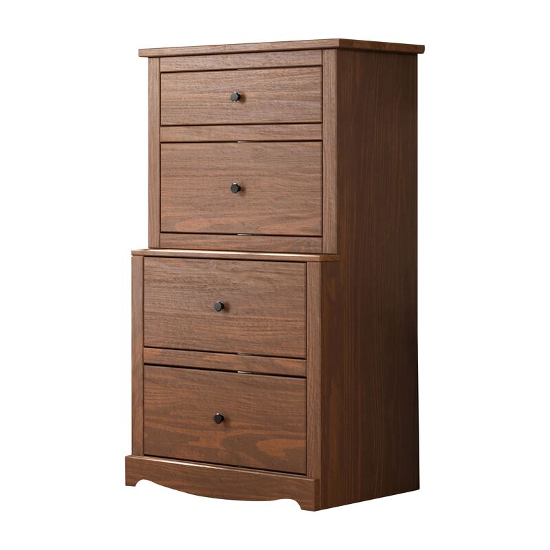 Stav Tall Dresser Chest with 4 Drawers, Plank Style, Brown Solid Wood - Benzara