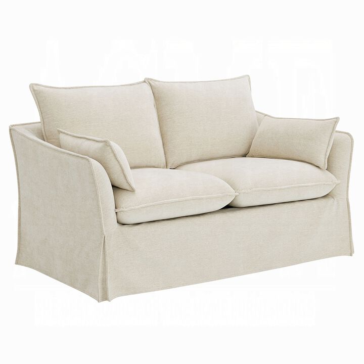 Seya Modern Loveseat with 2 Pillow, Beige Linen Plush Cushions, 58 Inch