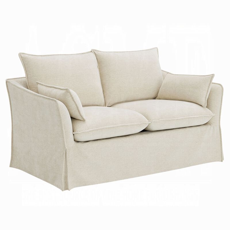 Seya Modern Loveseat with 2 Pillow, Beige Linen Plush Cushions, 58 Inch image number 0