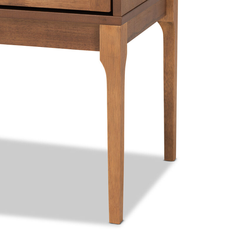 Baxton Studio Ramiel Mid Century Ash Walnut Finished Wood And Rattan 1 Drawer Nightstand