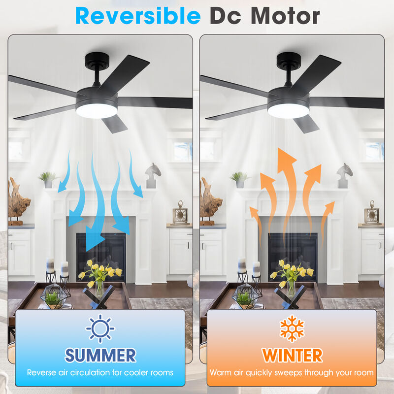 48 in. Smart Matte Black Integrated LED Ceiling Fan with APP Control and Remote