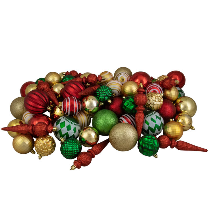 75ct Red  Green and Gold Shatterproof 3-Finish Christmas Ball Ornaments