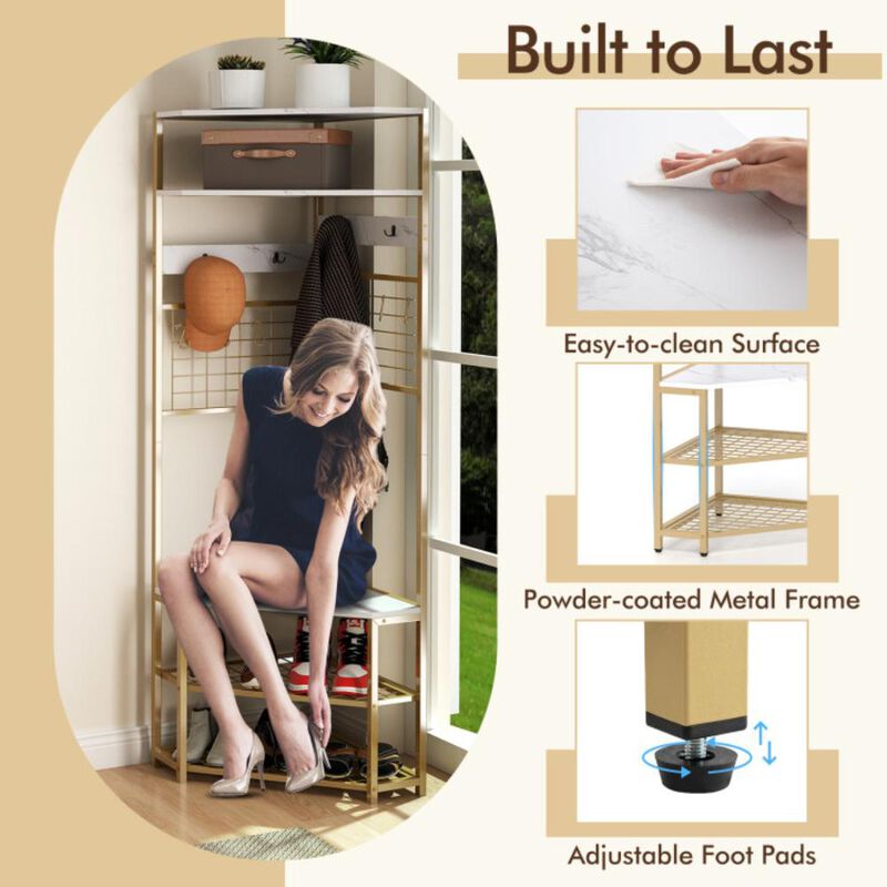Hivvago 5-Tier Corner Hall Tree with Shoe Storage Bench