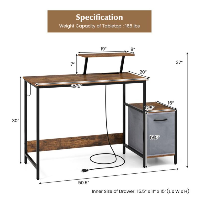Hivvago Computer Desk with Reversible Storage Drawer and Moveable Shelf-Brown