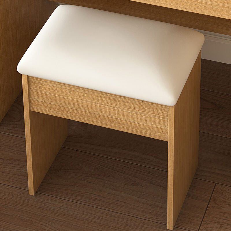 TATEUS Small Bedroom Wood Vanity Desk with LED Mirror, 3 Color Lighting & Stool