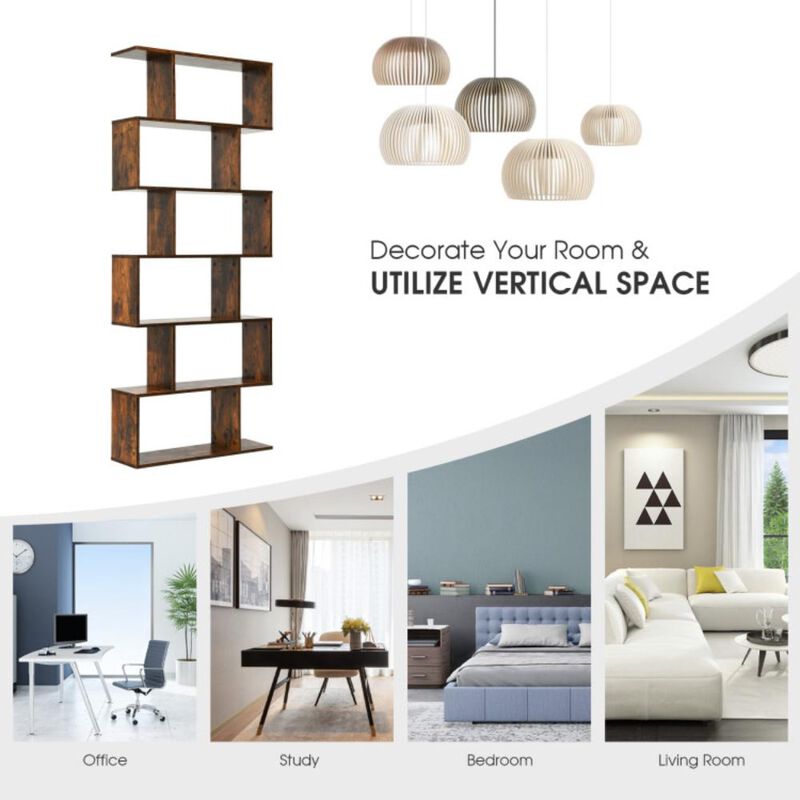 Hivvago 6 Tier S-Shaped Bookshelf Storage Display Bookcase Decor Z-Shelf