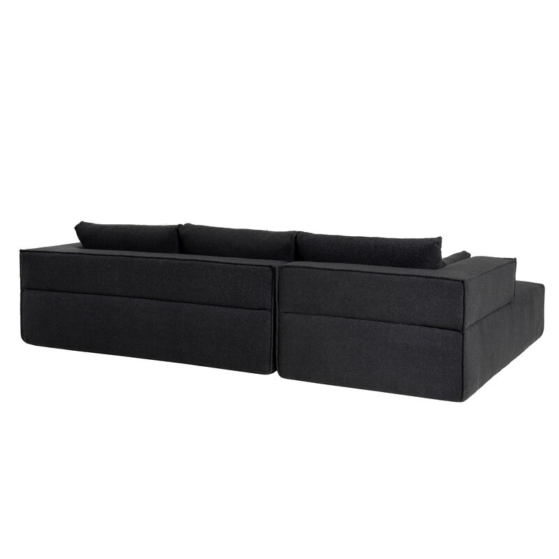 Whisen 112"Modular Sectional Sofa with Free Side Table,Wide Seat,Fully Compressed,Wrinkle-resistant Boucle Fabric Couch with Chaise,Free Combination,L-Shaped Sofa