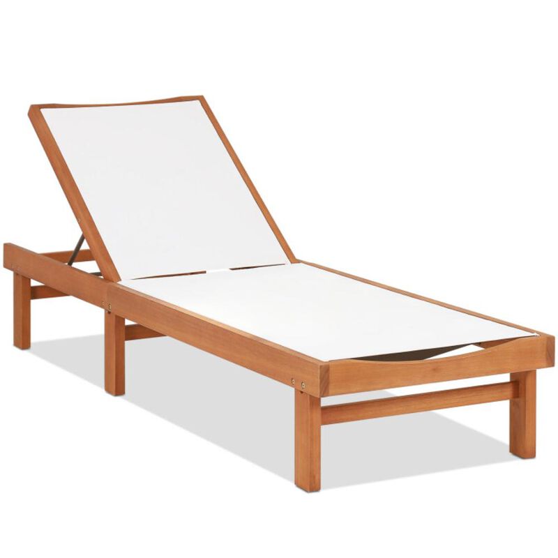 Hivvago Outdoor Wood Chaise Lounge Chair with 5-Postion Adjustable Back