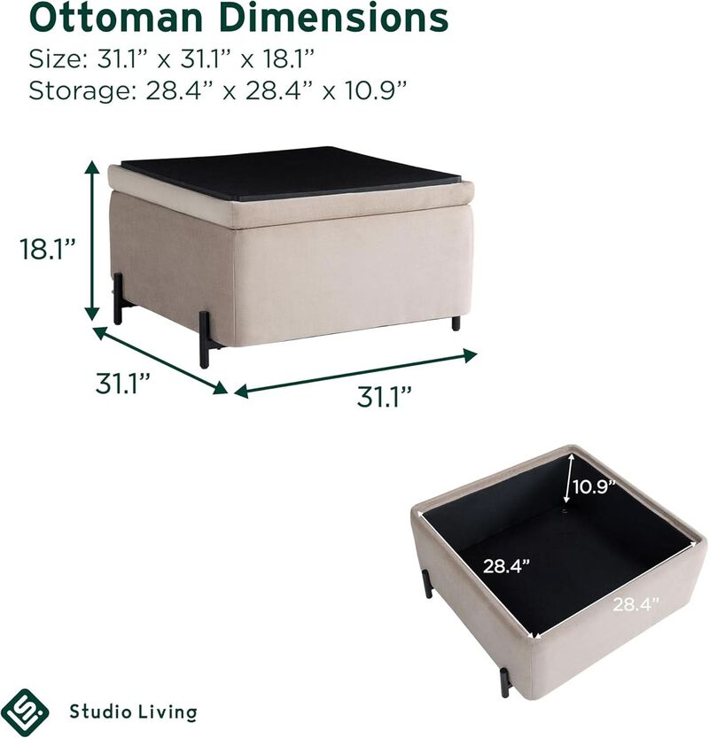Connor 31.1-inch Taupe Velvet Storage Ottoman image number 2