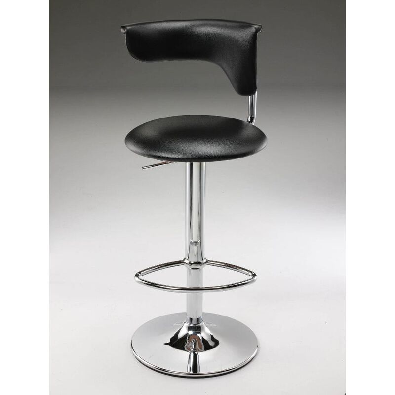 Hivvago Black and Silver Faux Leather and Metal Low Back Adjustable Height Bar Chair