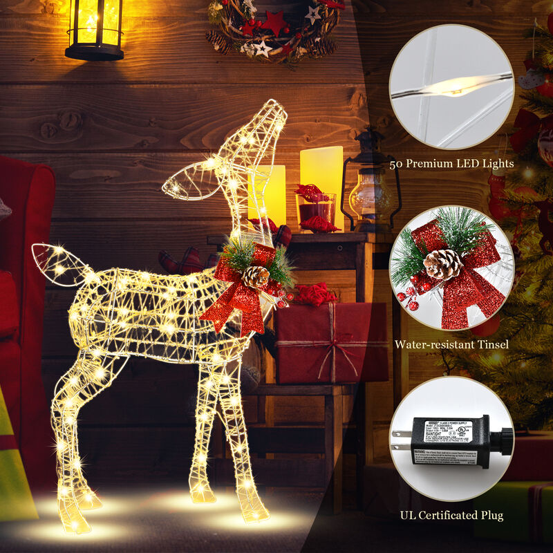 Christmas Reindeer Decoration with 50 Warm White LED Lights for Holiday Decor image number 7