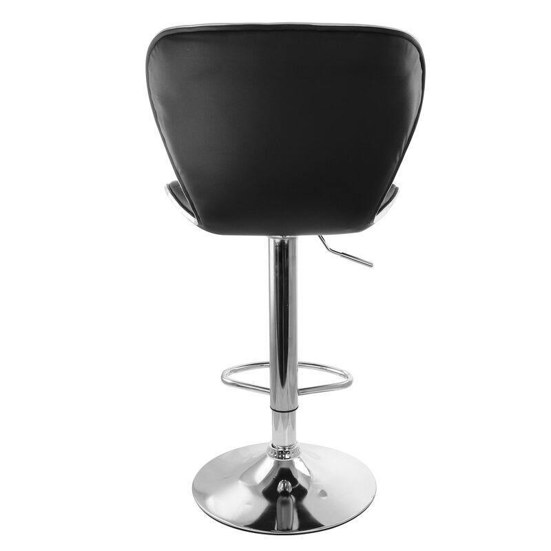 Elama 2 Piece Diamond Tufted Faux Leather Adjustable Bar Stool in Black with Chrome Trim and Base