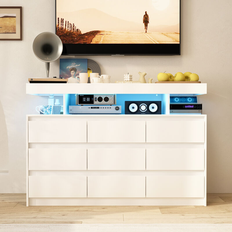 FUFU&GAGA White TV Stand with Drawers and Open Shelving, (47.2" W x 15.7" D x 32.3" H),White