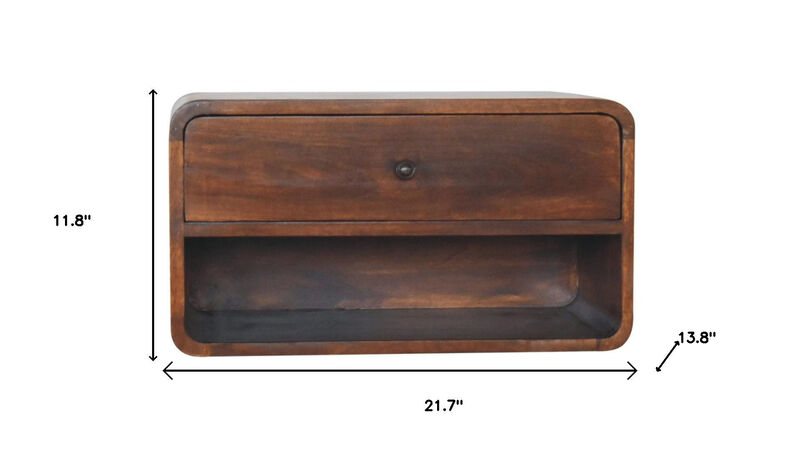 HomeRoots 22" Brown Solid Wood One Drawer Floating Nightstand image number 6