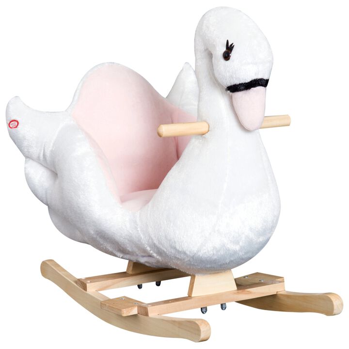 Elegant Avian Rocker: White/Pink Swan Rocking Horse with Music