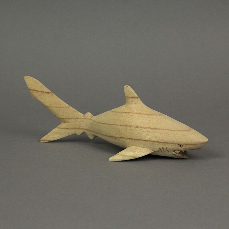 8" Hand Carved Great White Shark Wooden Sculpture &ndash; Nautical Ocean Decor image number 3