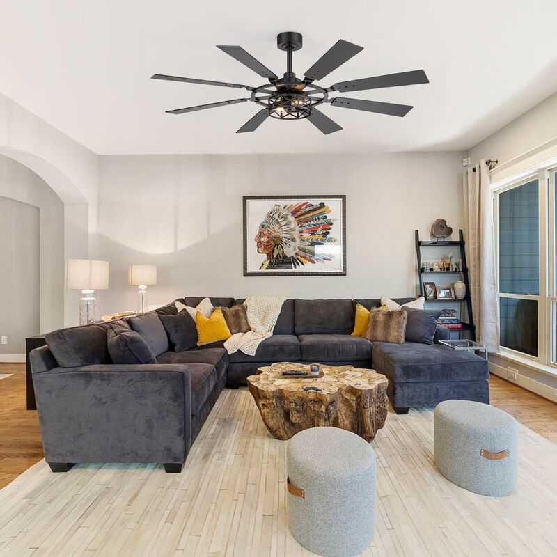 Breezary 52 in Traditional Ceiling Fan with Light,8 Blade Fan, E12 Dual Light Kit, Remote Control image number 9