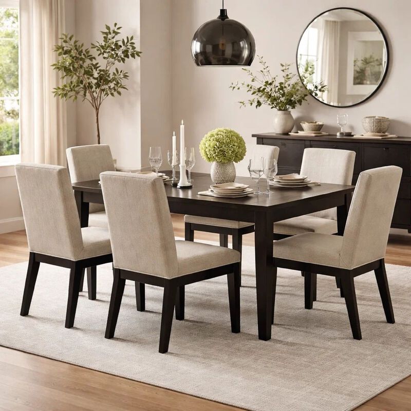 19 Inch Wood Dining Chair, Set of 2, Padded Backrest, Beige Upholstery image number 8